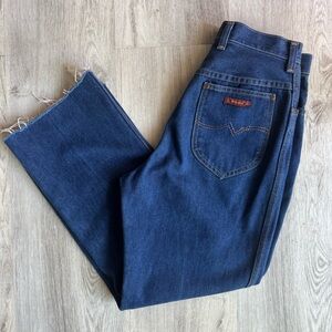 Vintage Retro Wrangler No Fault Denim High Waist Cropped Raw Hem Jeans Sz 26
